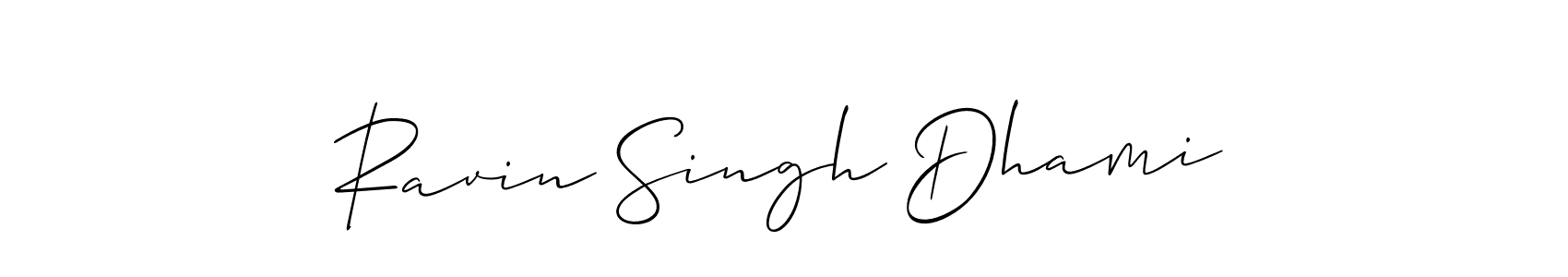 The best way (Allison_Script) to make a short signature is to pick only two or three words in your name. The name Ravin Singh Dhami include a total of six letters. For converting this name. Ravin Singh Dhami signature style 2 images and pictures png