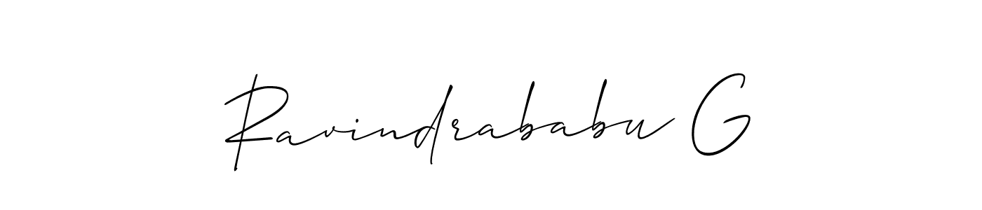 Make a short Ravindrababu G signature style. Manage your documents anywhere anytime using Allison_Script. Create and add eSignatures, submit forms, share and send files easily. Ravindrababu G signature style 2 images and pictures png