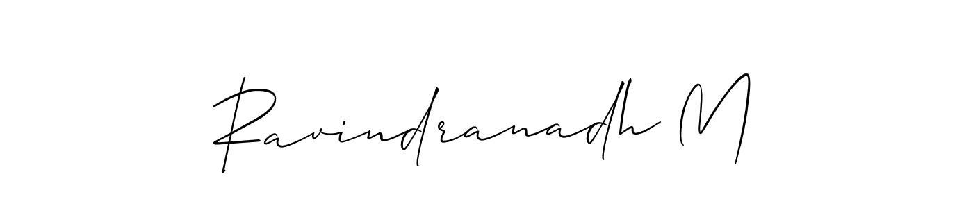 How to make Ravindranadh M name signature. Use Allison_Script style for creating short signs online. This is the latest handwritten sign. Ravindranadh M signature style 2 images and pictures png