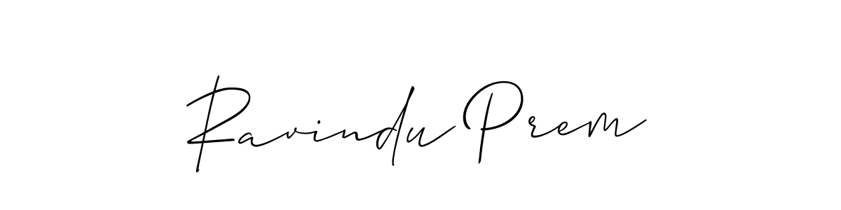 How to make Ravindu Prem name signature. Use Allison_Script style for creating short signs online. This is the latest handwritten sign. Ravindu Prem signature style 2 images and pictures png
