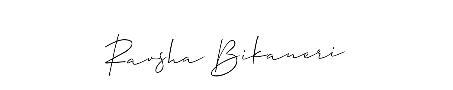 if you are searching for the best signature style for your name Ravsha Bikaneri. so please give up your signature search. here we have designed multiple signature styles  using Allison_Script. Ravsha Bikaneri signature style 2 images and pictures png