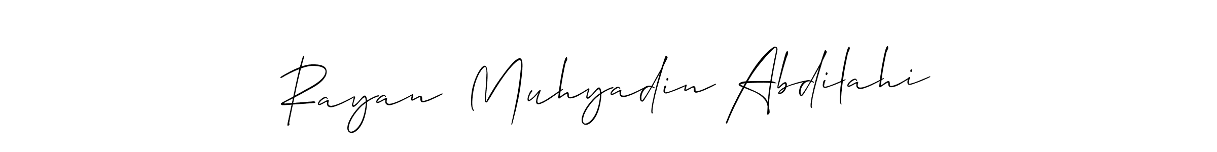 Check out images of Autograph of Rayan  Muhyadin Abdilahi name. Actor Rayan  Muhyadin Abdilahi Signature Style. Allison_Script is a professional sign style online. Rayan  Muhyadin Abdilahi signature style 2 images and pictures png