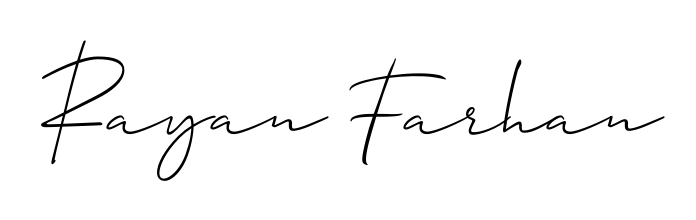 Get an exclusive digital autograph for Rayan Farhan. The Allison_Script typeface captures the charm of real penmanship on paper. Rayan Farhan signature style 2 images and pictures png