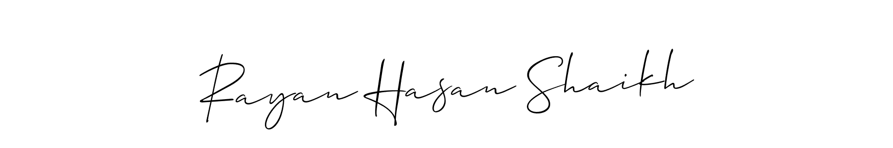The best way (Allison_Script) to make a short signature is to pick only two or three words in your name. The name Rayan Hasan Shaikh include a total of six letters. For converting this name. Rayan Hasan Shaikh signature style 2 images and pictures png