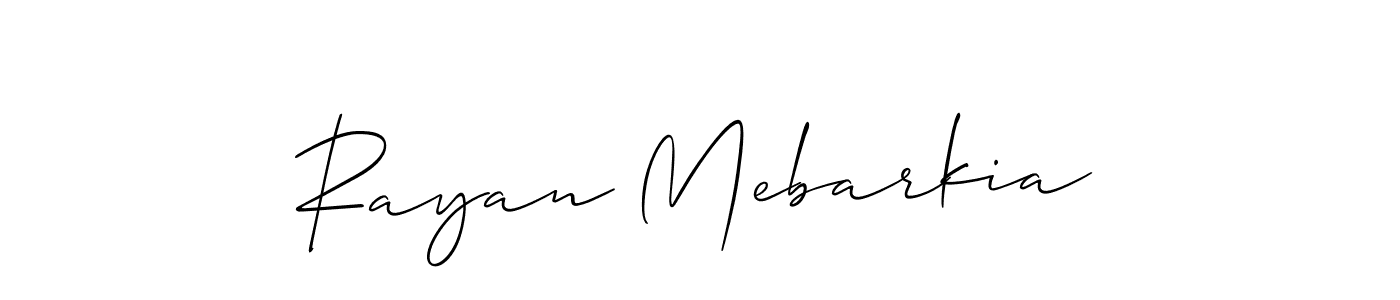 if you are searching for the best signature style for your name Rayan Mebarkia. so please give up your signature search. here we have designed multiple signature styles  using Allison_Script. Rayan Mebarkia signature style 2 images and pictures png
