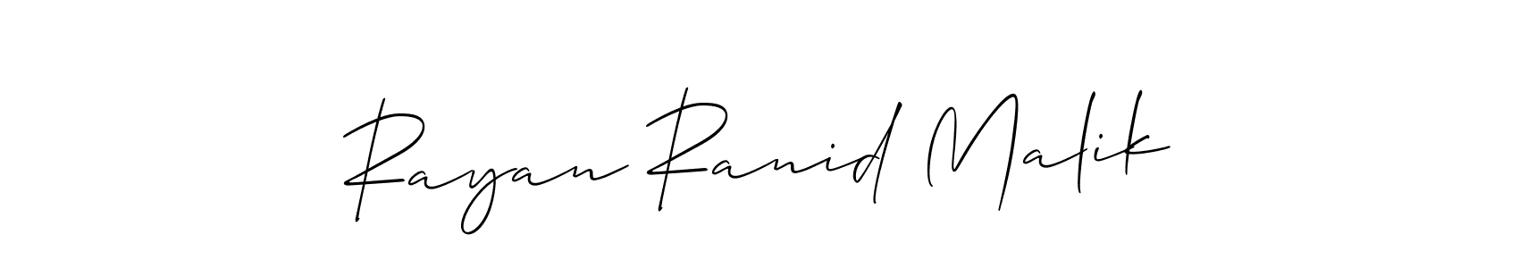How to make Rayan Ranid Malik name signature. Use Allison_Script style for creating short signs online. This is the latest handwritten sign. Rayan Ranid Malik signature style 2 images and pictures png