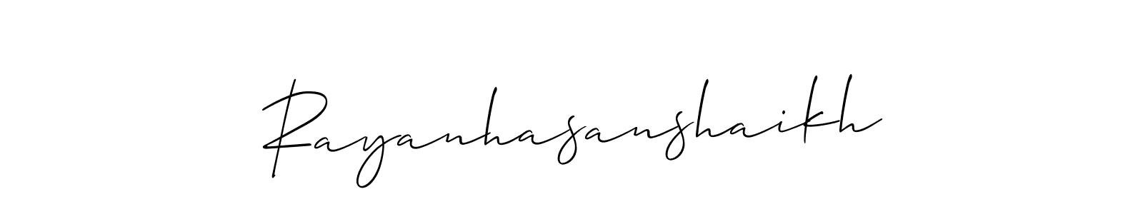 How to make Rayanhasanshaikh name signature. Use Allison_Script style for creating short signs online. This is the latest handwritten sign. Rayanhasanshaikh signature style 2 images and pictures png