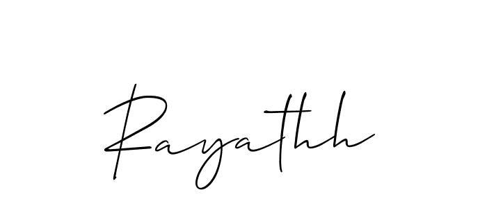 Use a signature maker to create a handwritten signature online. With this signature software, you can design (Allison_Script) your own signature for name Rayathh. Rayathh signature style 2 images and pictures png