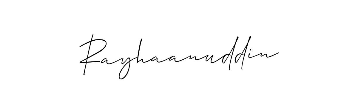 The best way (Allison_Script) to make a short signature is to pick only two or three words in your name. The name Rayhaanuddin include a total of six letters. For converting this name. Rayhaanuddin signature style 2 images and pictures png