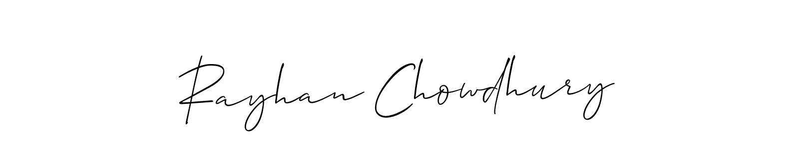 if you are searching for the best signature style for your name Rayhan Chowdhury. so please give up your signature search. here we have designed multiple signature styles  using Allison_Script. Rayhan Chowdhury signature style 2 images and pictures png