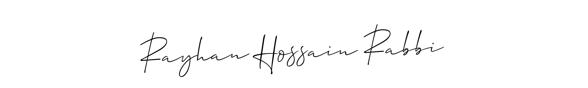 You can use this online signature creator to create a handwritten signature for the name Rayhan Hossain Rabbi. This is the best online autograph maker. Rayhan Hossain Rabbi signature style 2 images and pictures png