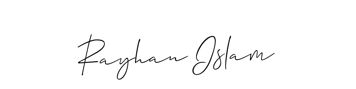 Use a signature maker to create a handwritten signature online. With this signature software, you can design (Allison_Script) your own signature for name Rayhan Islam. Rayhan Islam signature style 2 images and pictures png