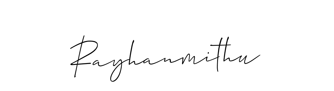 if you are searching for the best signature style for your name Rayhanmithu. so please give up your signature search. here we have designed multiple signature styles  using Allison_Script. Rayhanmithu signature style 2 images and pictures png