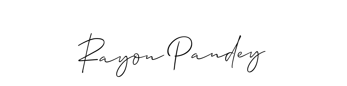 The best way (Allison_Script) to make a short signature is to pick only two or three words in your name. The name Rayon Pandey include a total of six letters. For converting this name. Rayon Pandey signature style 2 images and pictures png