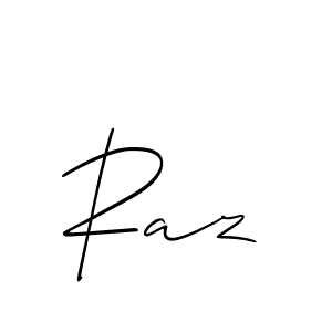 The best way (Allison_Script) to make a short signature is to pick only two or three words in your name. The name Raz include a total of six letters. For converting this name. Raz signature style 2 images and pictures png