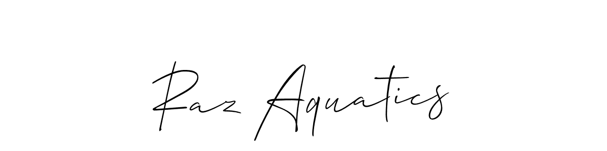 How to make Raz Aquatics name signature. Use Allison_Script style for creating short signs online. This is the latest handwritten sign. Raz Aquatics signature style 2 images and pictures png