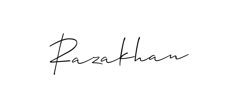 Allison_Script is a professional signature style that is perfect for those who want to add a touch of class to their signature. It is also a great choice for those who want to make their signature more unique. Get Razakhan name to fancy signature for free. Razakhan signature style 2 images and pictures png