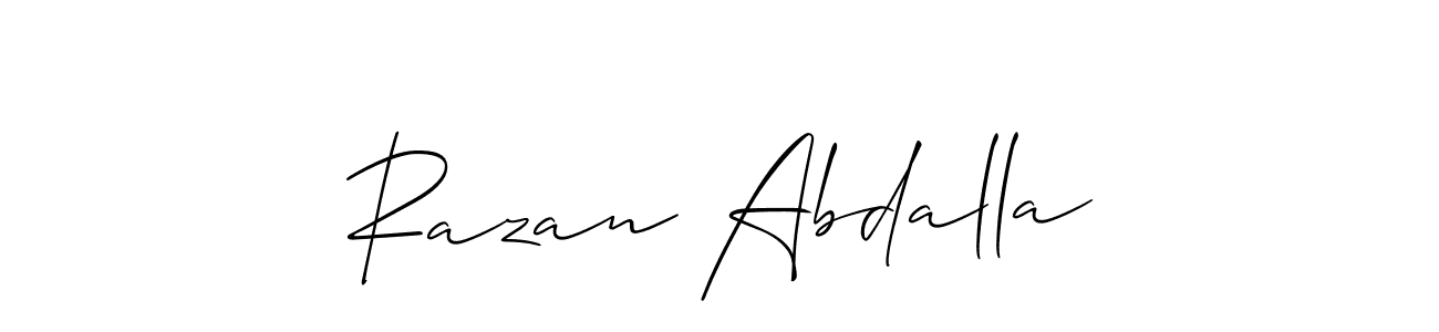 Allison_Script is a professional signature style that is perfect for those who want to add a touch of class to their signature. It is also a great choice for those who want to make their signature more unique. Get Razan Abdalla name to fancy signature for free. Razan Abdalla signature style 2 images and pictures png