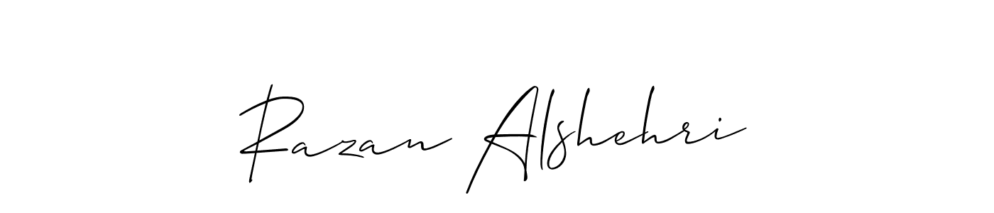 Create a beautiful signature design for name Razan Alshehri. With this signature (Allison_Script) fonts, you can make a handwritten signature for free. Razan Alshehri signature style 2 images and pictures png