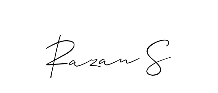 if you are searching for the best signature style for your name Razan S. so please give up your signature search. here we have designed multiple signature styles  using Allison_Script. Razan S signature style 2 images and pictures png