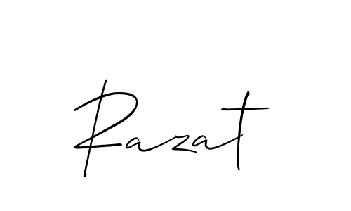 The best way (Allison_Script) to make a short signature is to pick only two or three words in your name. The name Razat include a total of six letters. For converting this name. Razat signature style 2 images and pictures png