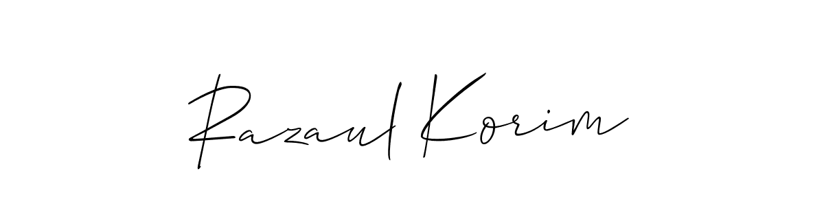 The best way (Allison_Script) to make a short signature is to pick only two or three words in your name. The name Razaul Korim include a total of six letters. For converting this name. Razaul Korim signature style 2 images and pictures png
