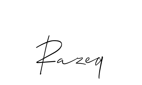 Similarly Allison_Script is the best handwritten signature design. Signature creator online .You can use it as an online autograph creator for name Razeq. Razeq signature style 2 images and pictures png