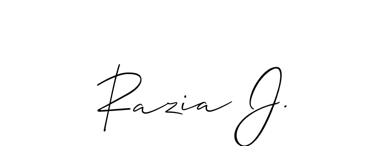 Use a signature maker to create a handwritten signature online. With this signature software, you can design (Allison_Script) your own signature for name Razia J.. Razia J. signature style 2 images and pictures png