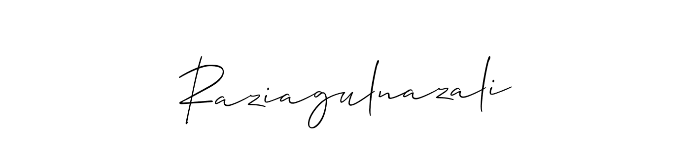 Design your own signature with our free online signature maker. With this signature software, you can create a handwritten (Allison_Script) signature for name Raziagulnazali. Raziagulnazali signature style 2 images and pictures png