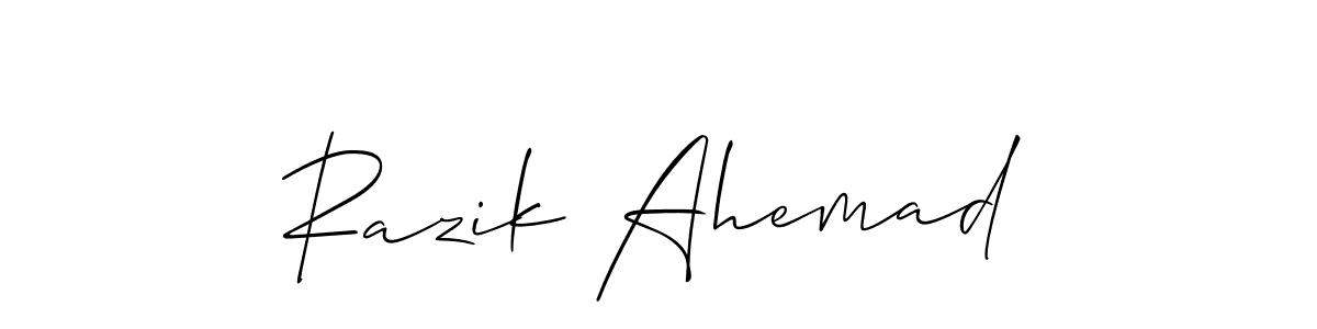 It looks lik you need a new signature style for name Razik Ahemad. Design unique handwritten (Allison_Script) signature with our free signature maker in just a few clicks. Razik Ahemad signature style 2 images and pictures png
