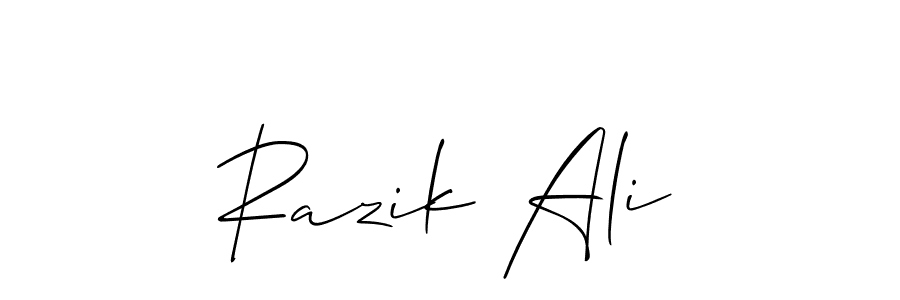 Make a beautiful signature design for name Razik Ali. With this signature (Allison_Script) style, you can create a handwritten signature for free. Razik Ali signature style 2 images and pictures png