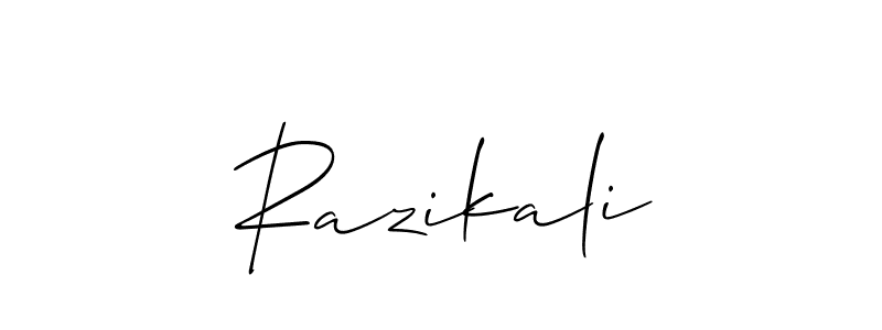 The best way (Allison_Script) to make a short signature is to pick only two or three words in your name. The name Razikali include a total of six letters. For converting this name. Razikali signature style 2 images and pictures png