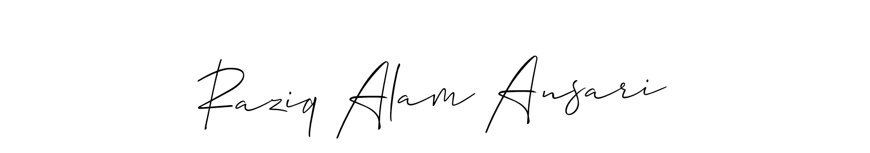 The best way (Allison_Script) to make a short signature is to pick only two or three words in your name. The name Raziq Alam Ansari include a total of six letters. For converting this name. Raziq Alam Ansari signature style 2 images and pictures png