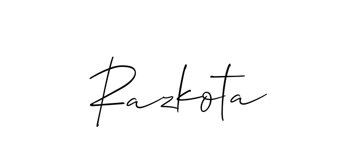 if you are searching for the best signature style for your name Razkota. so please give up your signature search. here we have designed multiple signature styles  using Allison_Script. Razkota signature style 2 images and pictures png