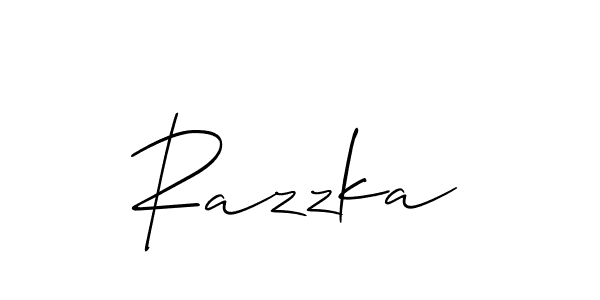 It looks lik you need a new signature style for name Razzka. Design unique handwritten (Allison_Script) signature with our free signature maker in just a few clicks. Razzka signature style 2 images and pictures png