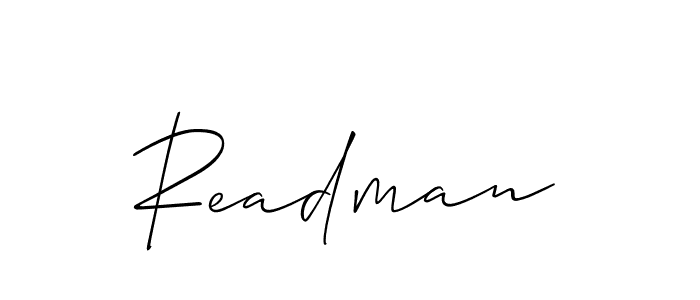 Use a signature maker to create a handwritten signature online. With this signature software, you can design (Allison_Script) your own signature for name Readman. Readman signature style 2 images and pictures png