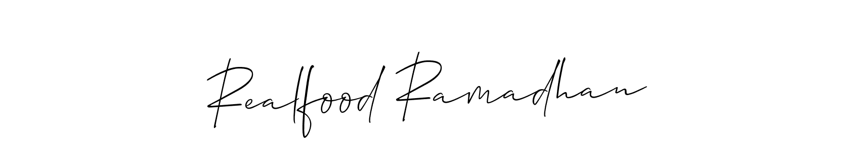 Realfood Ramadhan stylish signature style. Best Handwritten Sign (Allison_Script) for my name. Handwritten Signature Collection Ideas for my name Realfood Ramadhan. Realfood Ramadhan signature style 2 images and pictures png
