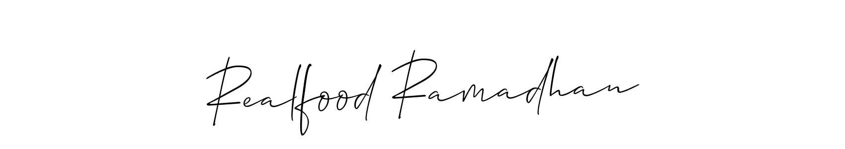 if you are searching for the best signature style for your name Realfood Ramadhan. so please give up your signature search. here we have designed multiple signature styles  using Allison_Script. Realfood Ramadhan signature style 2 images and pictures png