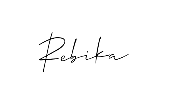 Make a beautiful signature design for name Rebika. With this signature (Allison_Script) style, you can create a handwritten signature for free. Rebika signature style 2 images and pictures png