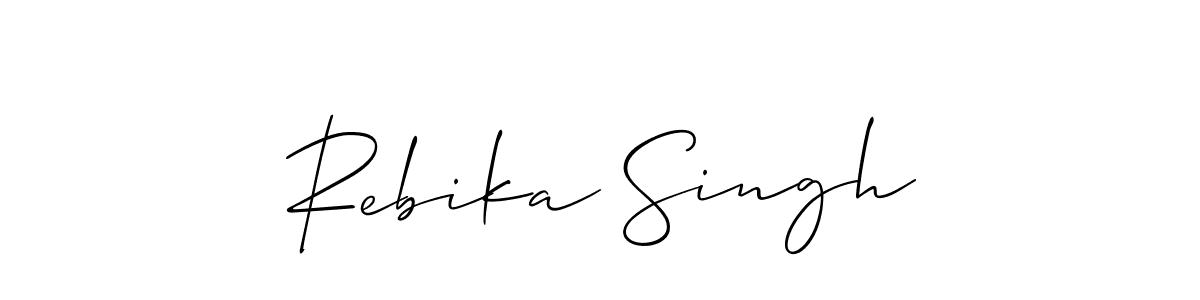 The best way (Allison_Script) to make a short signature is to pick only two or three words in your name. The name Rebika Singh include a total of six letters. For converting this name. Rebika Singh signature style 2 images and pictures png