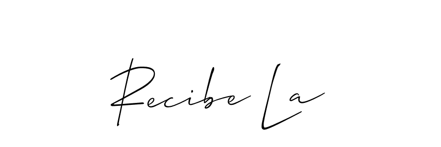 Use a signature maker to create a handwritten signature online. With this signature software, you can design (Allison_Script) your own signature for name Recibe La. Recibe La signature style 2 images and pictures png