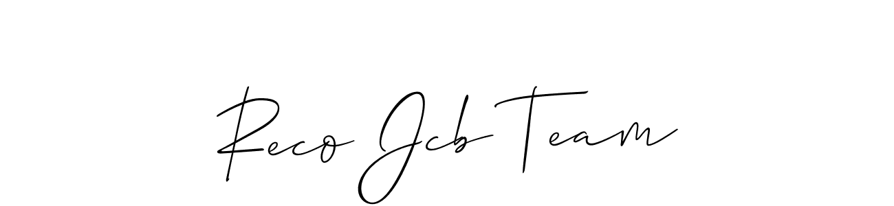 How to make Reco Jcb Team signature? Allison_Script is a professional autograph style. Create handwritten signature for Reco Jcb Team name. Reco Jcb Team signature style 2 images and pictures png