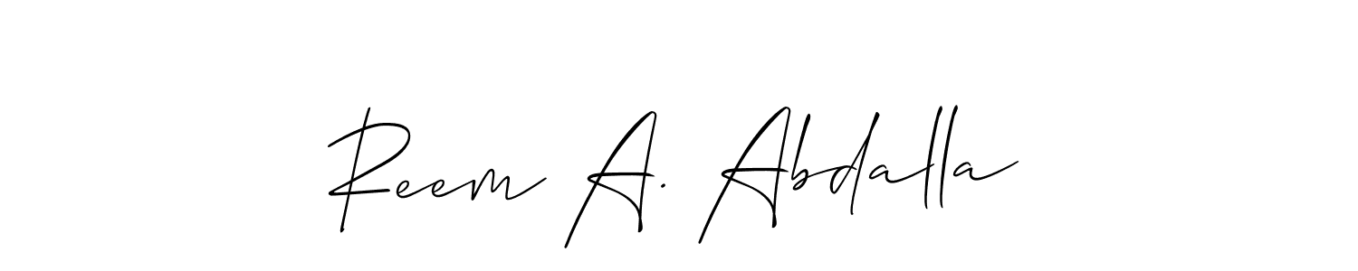 Create a beautiful signature design for name Reem A. Abdalla. With this signature (Allison_Script) fonts, you can make a handwritten signature for free. Reem A. Abdalla signature style 2 images and pictures png