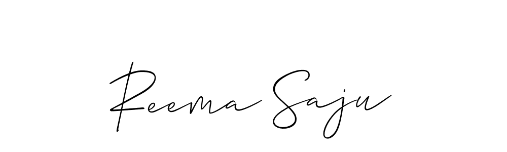 The best way (Allison_Script) to make a short signature is to pick only two or three words in your name. The name Reema Saju include a total of six letters. For converting this name. Reema Saju signature style 2 images and pictures png