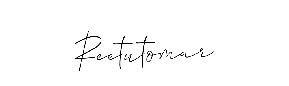 The best way (Allison_Script) to make a short signature is to pick only two or three words in your name. The name Reetutomar include a total of six letters. For converting this name. Reetutomar signature style 2 images and pictures png
