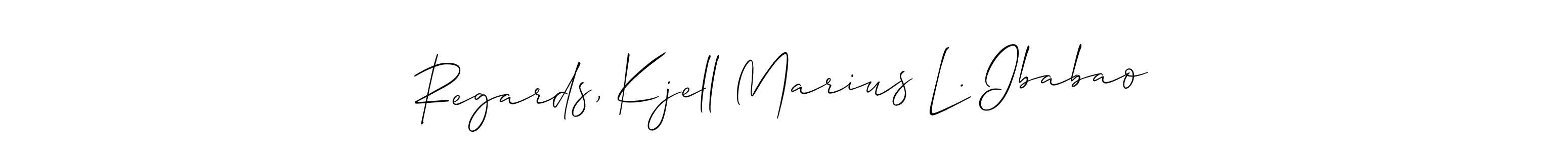 It looks lik you need a new signature style for name Regards, Kjell Marius L. Ibabao. Design unique handwritten (Allison_Script) signature with our free signature maker in just a few clicks. Regards, Kjell Marius L. Ibabao signature style 2 images and pictures png