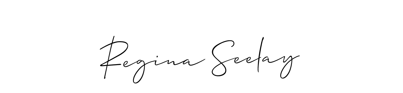 You should practise on your own different ways (Allison_Script) to write your name (Regina Seelay) in signature. don't let someone else do it for you. Regina Seelay signature style 2 images and pictures png