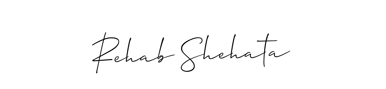 The best way (Allison_Script) to make a short signature is to pick only two or three words in your name. The name Rehab Shehata include a total of six letters. For converting this name. Rehab Shehata signature style 2 images and pictures png
