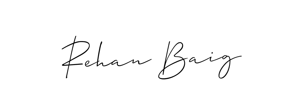 The best way (Allison_Script) to make a short signature is to pick only two or three words in your name. The name Rehan Baig include a total of six letters. For converting this name. Rehan Baig signature style 2 images and pictures png