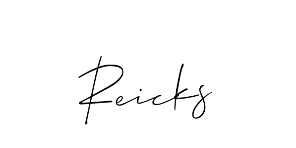 Use a signature maker to create a handwritten signature online. With this signature software, you can design (Allison_Script) your own signature for name Reicks. Reicks signature style 2 images and pictures png